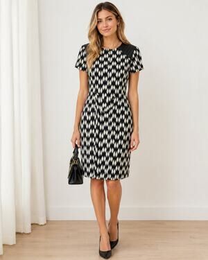 Yigal Azrouel Black White Abstract Print Lambskin Leather Accent Sheath Dress 8